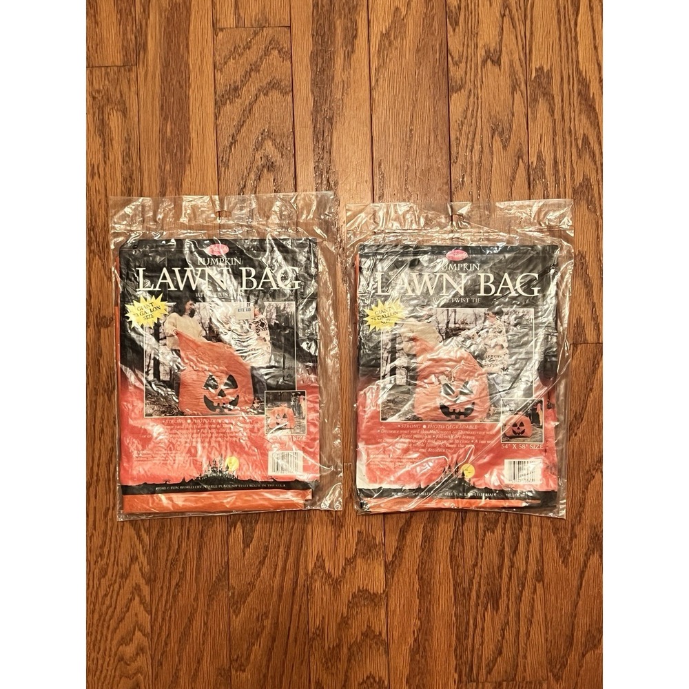 Vintage Fun World Lawn Leaf Bags Lot of 2 Pumpkin Jack-o-lantern Halloween NOS